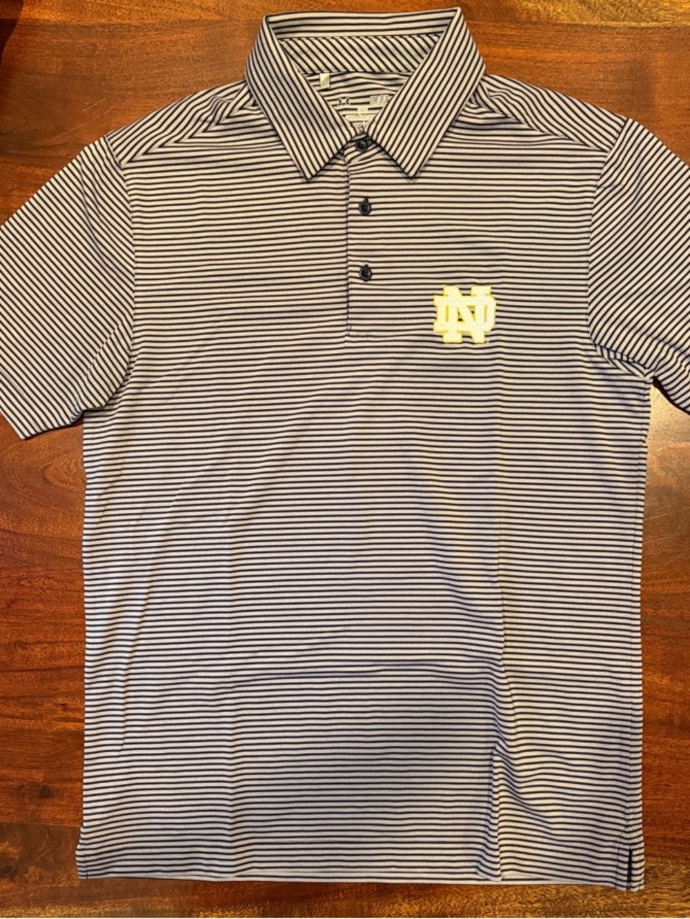 Striped Polo Shirt with Embroidered Notre Dame Logo - Navy/White